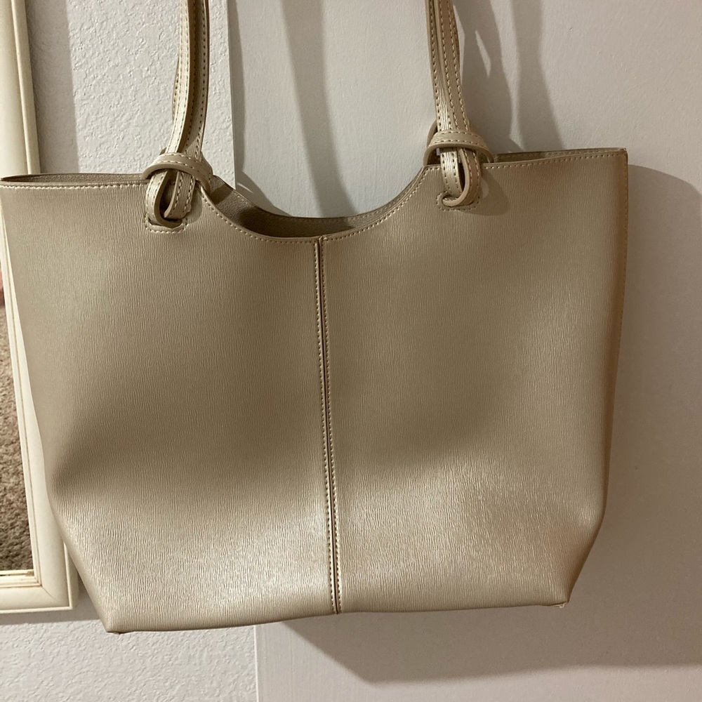 Neiman Marcus Vegan Leather Gold Tote Purse Bag